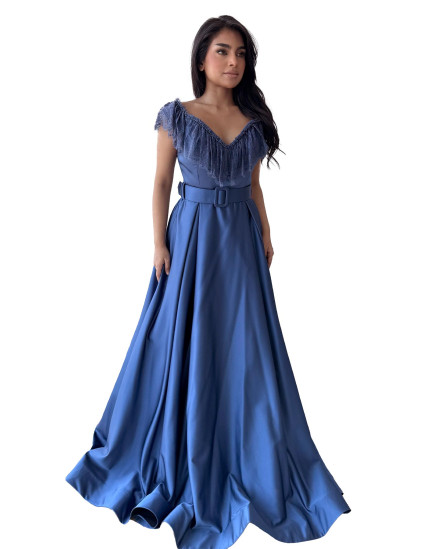 Frill Lace Collar Gown - Royal Blue