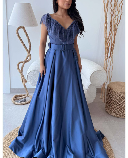 Frill Lace Collar Gown - Royal Blue