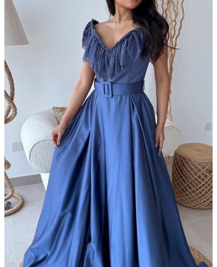 Frill Lace Collar Gown - Royal Blue