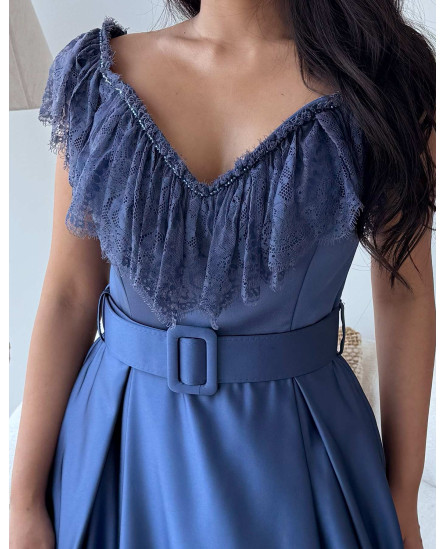 Frill Lace Collar Gown - Royal Blue
