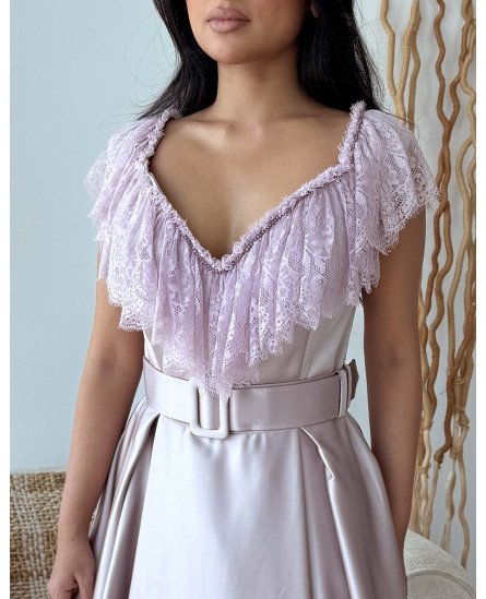 Frill Lace Collar Gown - Rose