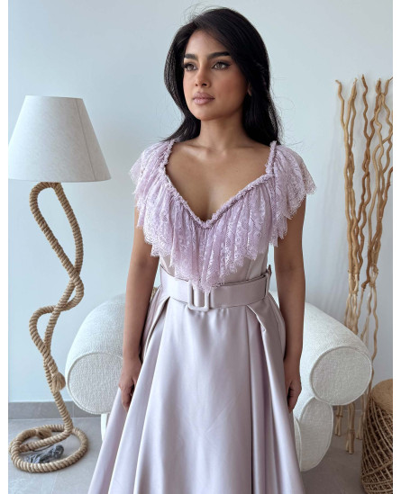 Frill Lace Collar Gown - Rose