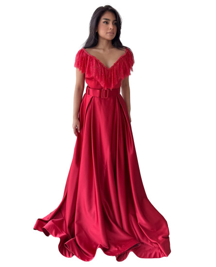 Frill Lace Collar Gown - Red