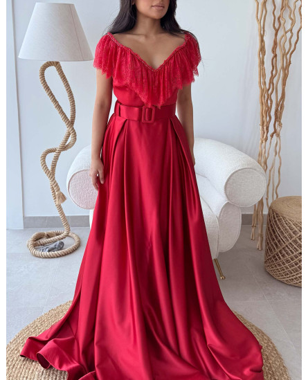 Frill Lace Collar Gown - Red
