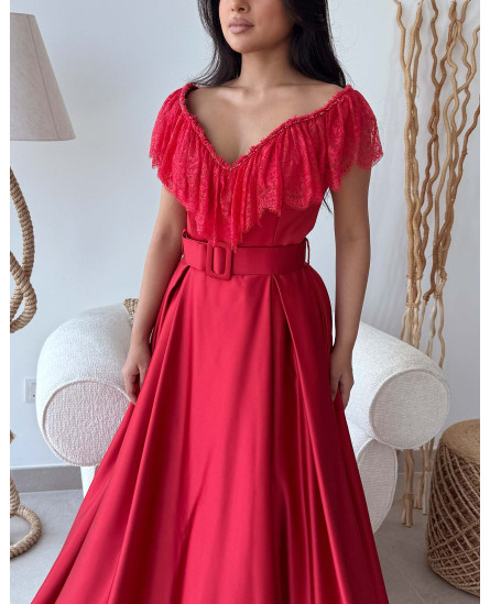 Frill Lace Collar Gown - Red