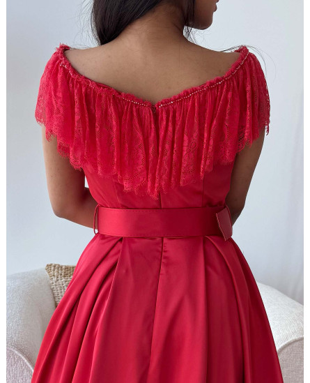 Frill Lace Collar Gown - Red