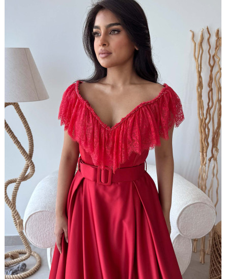 Frill Lace Collar Gown - Red