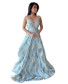 Pleated Gown with V Neckline and Tonal Embroidery