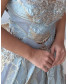 Pleated Gown with V Neckline and Tonal Embroidery