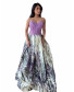 Off Shoulder Embroidered Dress - Leopard Abstract Purple