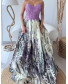 Off Shoulder Embroidered Dress - Leopard Abstract Purple