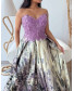 Off Shoulder Embroidered Dress - Leopard Abstract Purple
