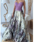 Off Shoulder Embroidered Dress - Leopard Abstract Purple
