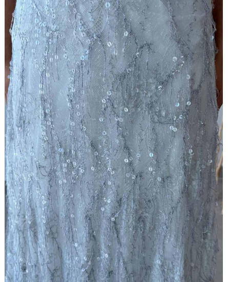 Deep V - Cut Neckline Long Dress With Hologram Hanging Sequins