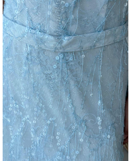 Deep V - Cut Neckline Long Dress With Hologram Hanging Sequins