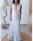 Dress White V-neck with Sequins Work