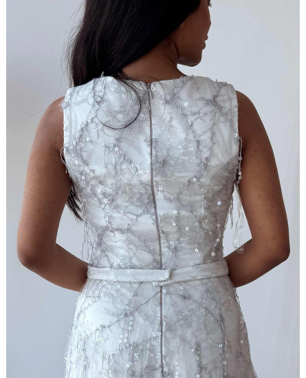 Dress White V-neck with Sequins Work