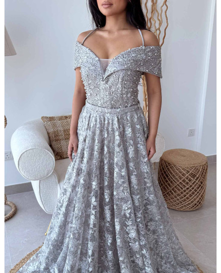 Embellished Off Shoulder Dress - Ancien