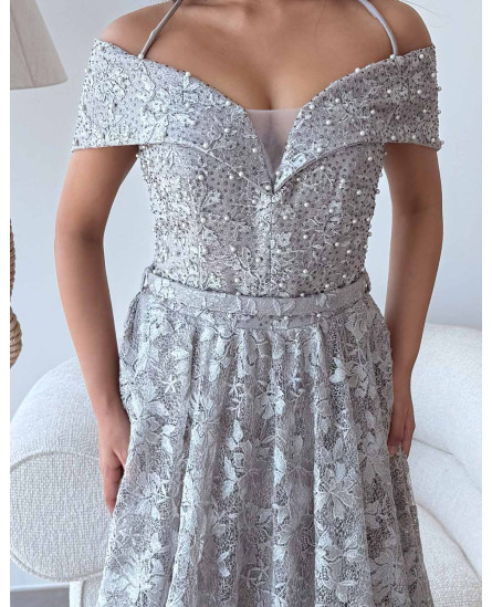 Embellished Off Shoulder Dress - Ancien