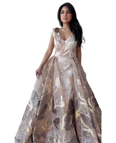 Golden Feather Dress with Stone Work