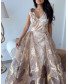 Golden Feather Dress with Stone Work