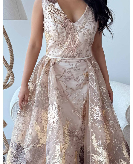 Golden Feather Dress with Stone Work