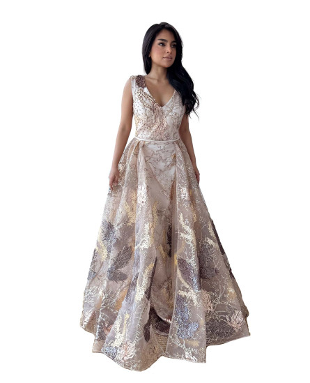Golden Feather Dress with Stone Work