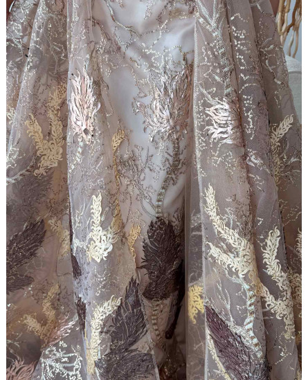 Golden Feather Dress with Stone Work