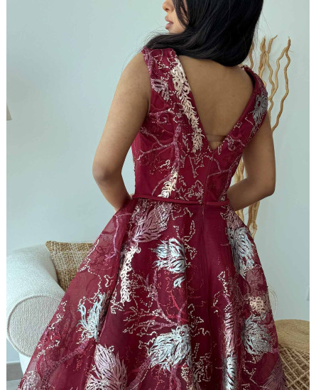 Feather Dress with Stone Work - Maroon