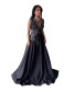 Peacock Embroidered Gown - Black