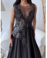 Peacock Embroidered Gown - Black