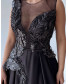 Peacock Embroidered Gown - Black