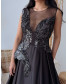 Peacock Embroidered Gown - Black