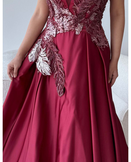 Peacock Embroidered Gown - Maroon