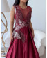 Peacock Embroidered Gown - Maroon