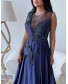 Peacock Blue Embroidered Gown with Sweetheart Neck