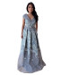 V Neck Crossover Collar Brocade Gown - Lilac