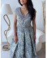 V Neck Crossover Collar Brocade Gown - Lilac