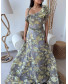 One Shoulder Brocade Floral Gown with one side Frill - Grey