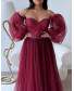 Jasmine Off-the-Shoulder Dress - Maroon Self Polka Dots