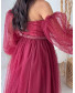Jasmine Off-the-Shoulder Dress - Maroon Self Polka Dots