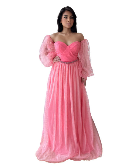 Jasmine Off-the-Shoulder Dress - Rose Self Polka Dots