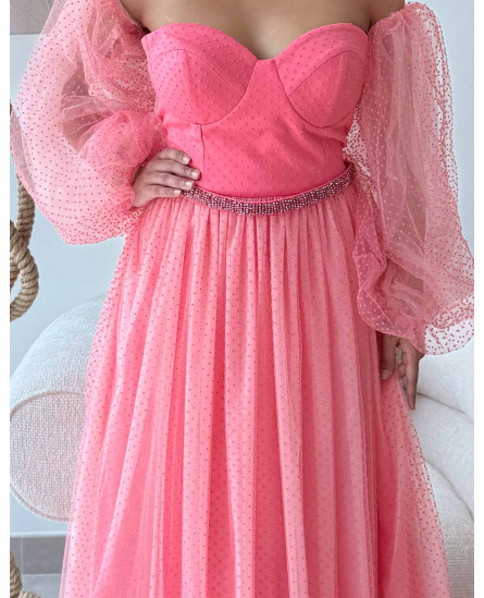 Jasmine Off-the-Shoulder Dress - Rose Self Polka Dots