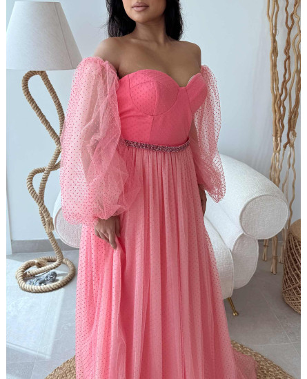 Jasmine Off-the-Shoulder Dress - Rose Self Polka Dots
