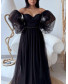 Jasmine Off-the-Shoulder Dress - Black Self Polka Dots