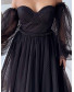 Jasmine Off-the-Shoulder Dress - Black Self Polka Dots