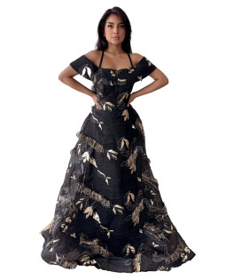 Golden Halter Neck Patch Jacquard Black