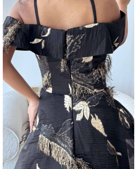 Golden Halter Neck Patch Jacquard Black