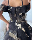 Golden Halter Neck Patch Jacquard Black