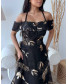 Golden Halter Neck Patch Jacquard Black